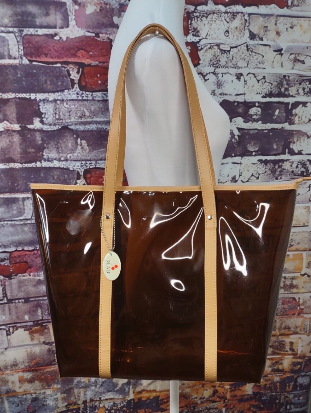 3LAB Clear Brown Tote Bag with Tan Straps